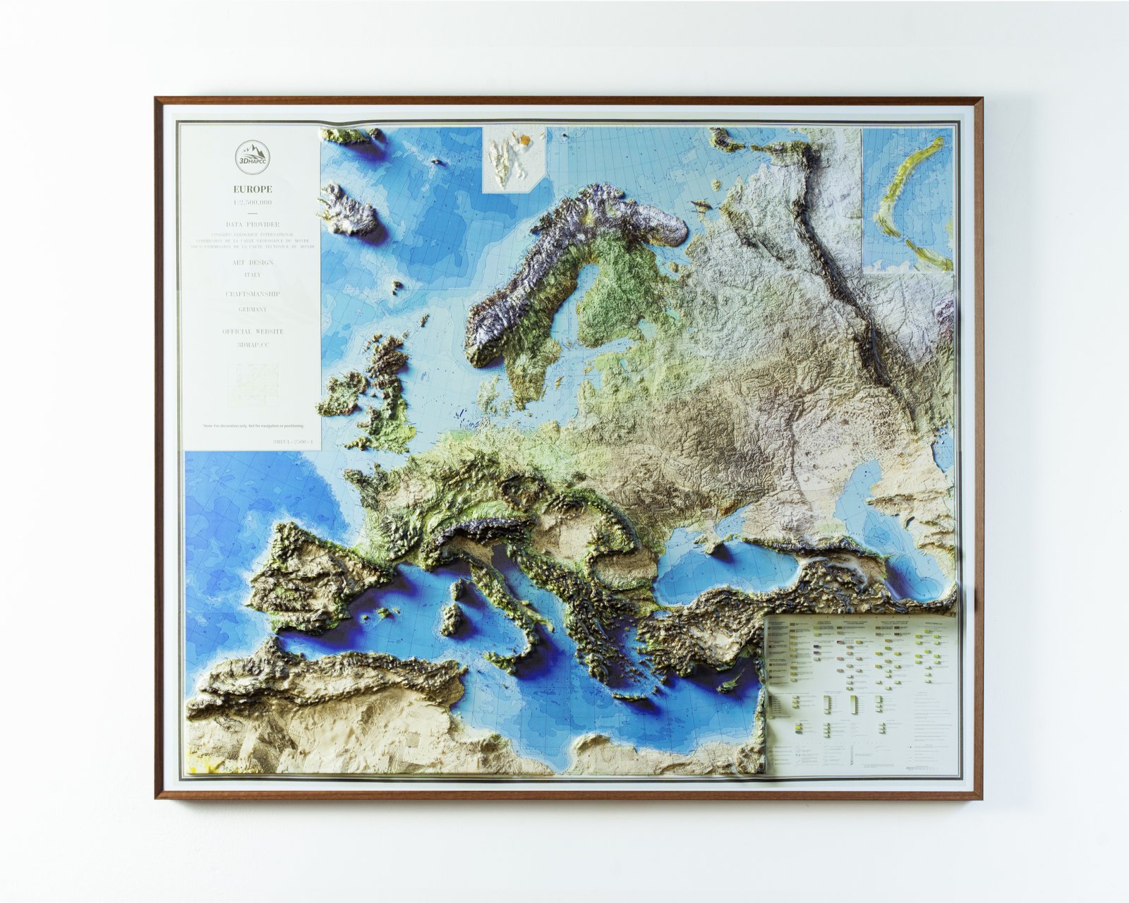 Europe 3D Elevation Map | Vintage-Style Wall Art