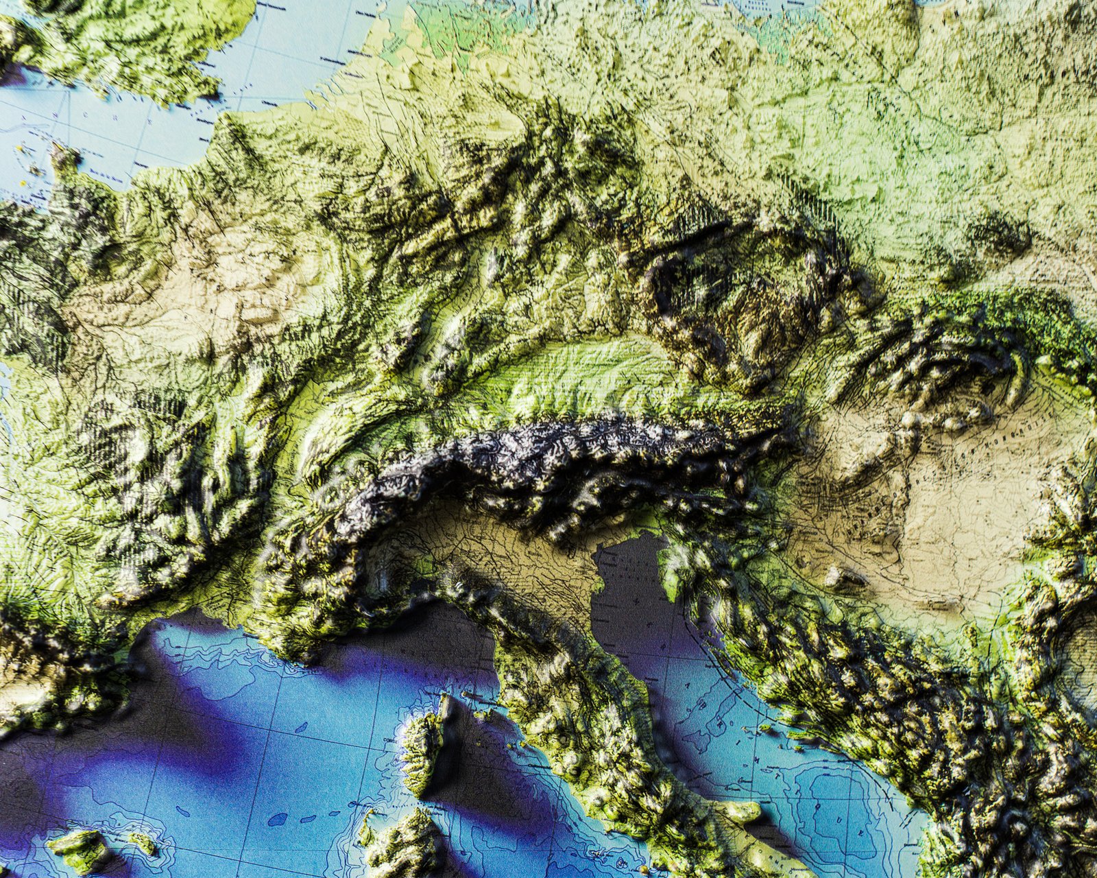 Europe 3D Elevation Map | Vintage-Style Wall Art