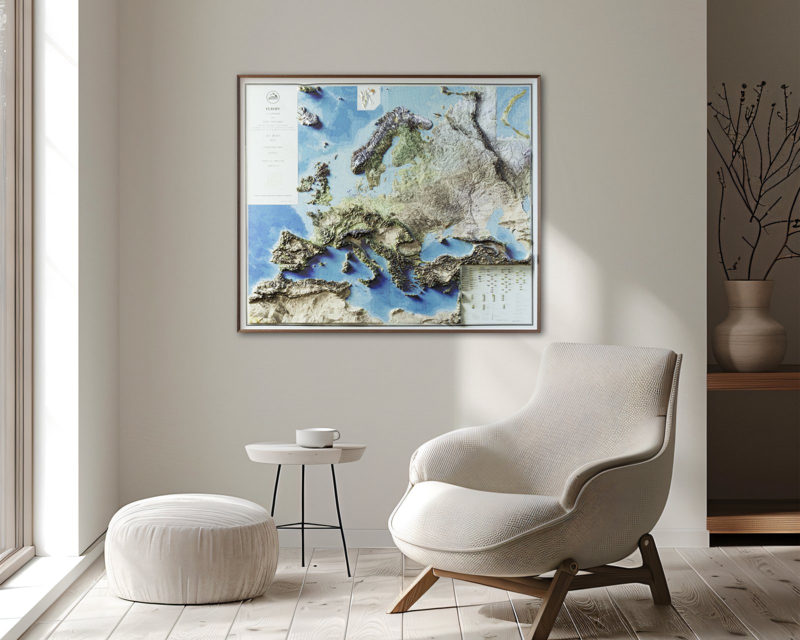 Europe 3D Elevation Map | Vintage-Style Wall Art
